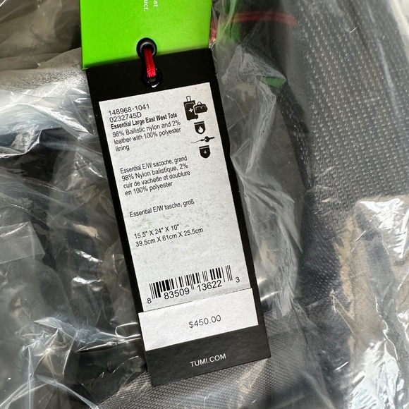 Tumi NWT- 148968-1041/Alpha Bravo Essential Large East West Tote- Black - Picture 11 of 13